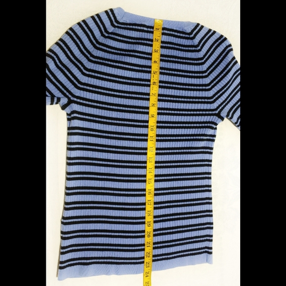 Land's End 100 % Cotton Blue Striped Ribbed Pullover Sweater Size M 10-12 - Picture 6 of 12
